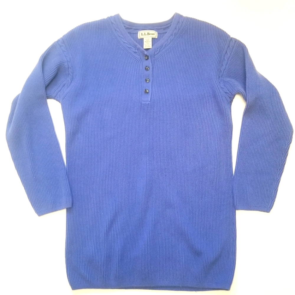 L.L. Bean Women's Blue Knit Henley Sweater Medium VTG